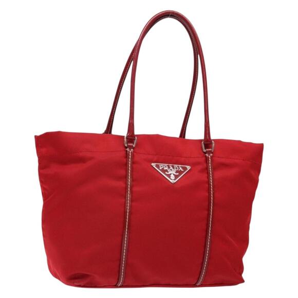 PRADA Tote Bag Nylon Red Silver - Picture 1 of 13